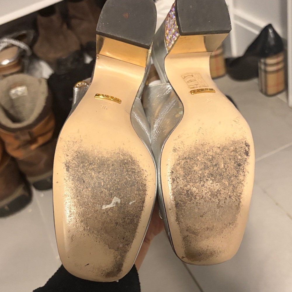 Gucci Silver Crystal-Trim Slingback Loafers - Picture 5 of 6